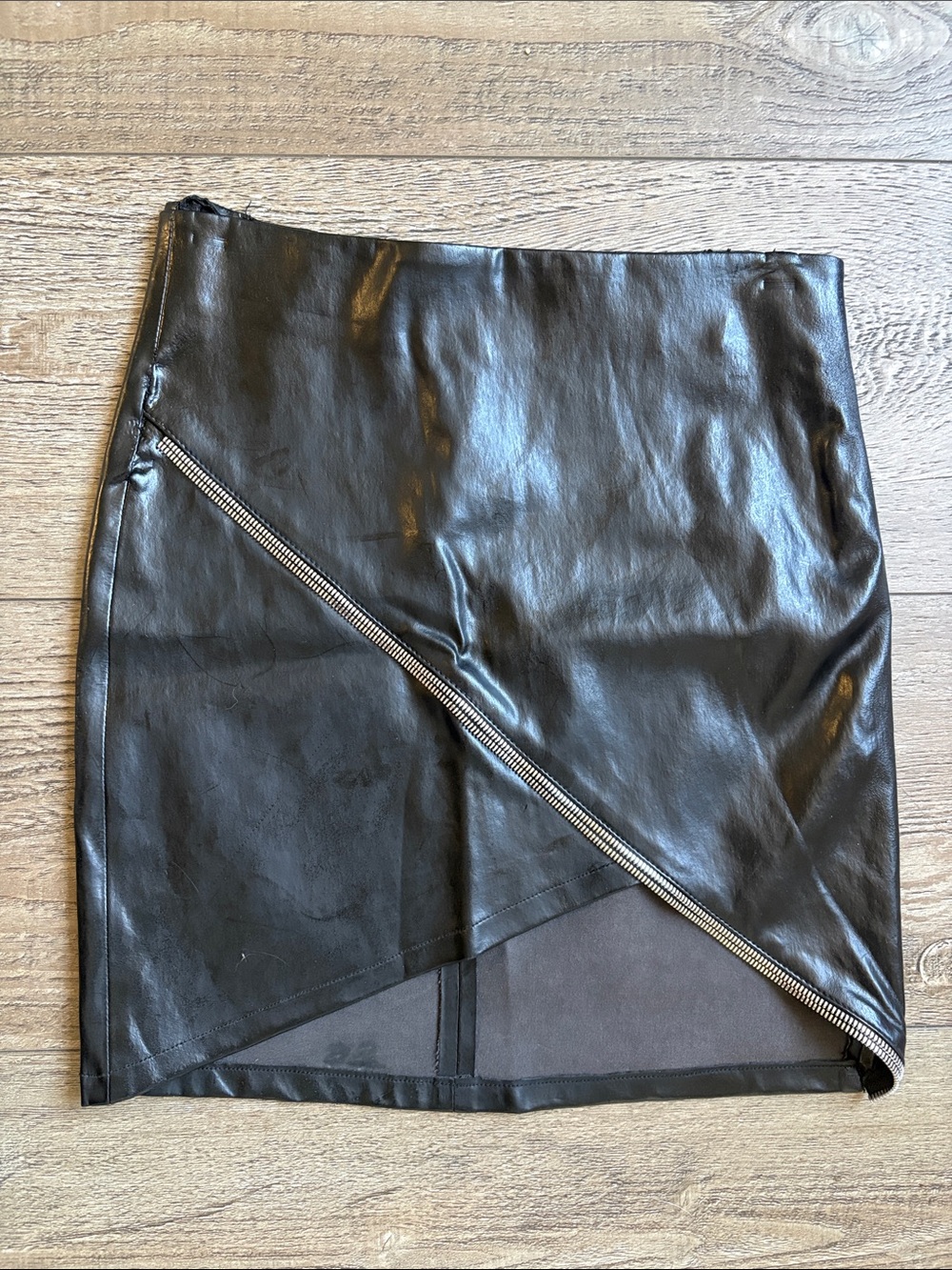RtA Ivy Black Lambskin Leather Asymmetrical Zipper Detail Mini Skirt Revolve